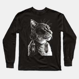 A cat with earrings in its ears Long Sleeve T-Shirt